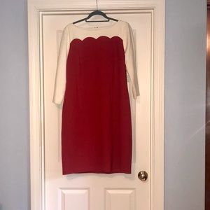NWT Talbots Red/White Ponte Knit Sheath Dress with 3/4 Length Sleeves